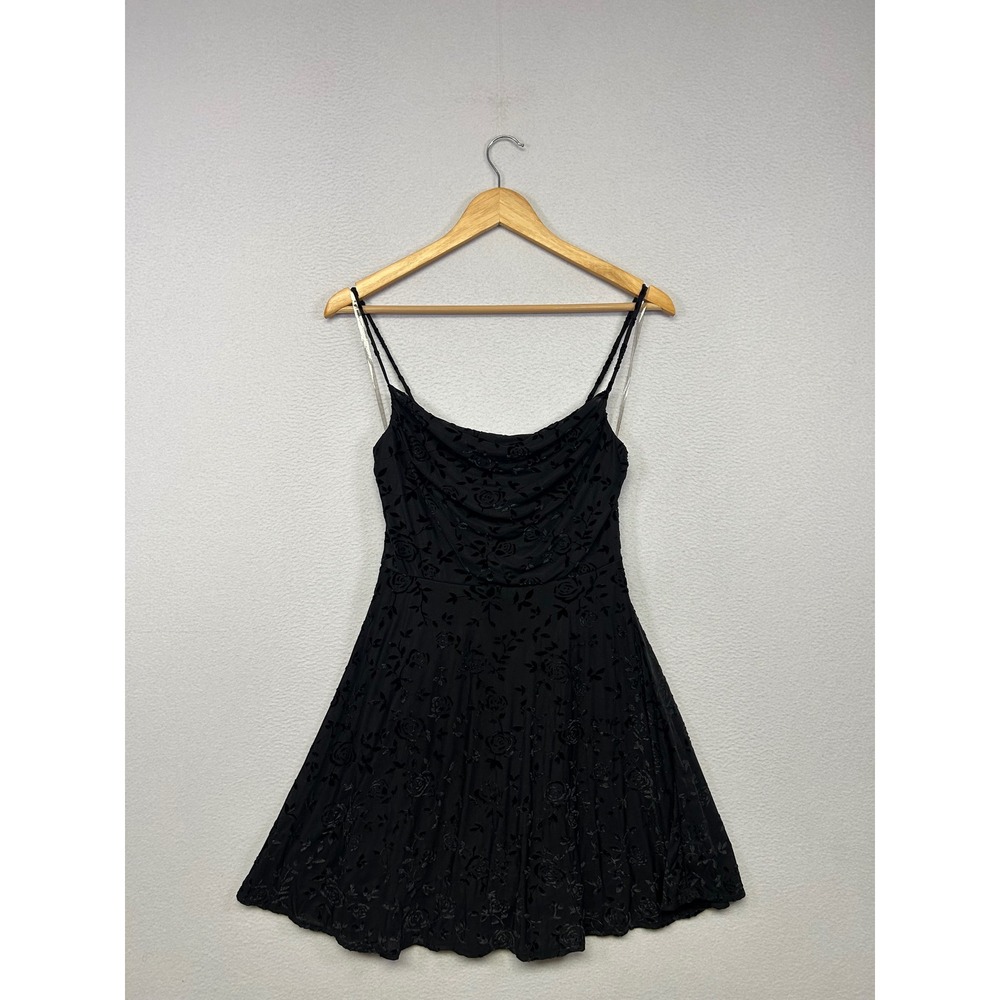 Goth Whimsigoth Rewind Womens Size S Black Burnout Velvet Floral Cowl Mini Dress